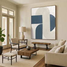 Load image into Gallery viewer, “Curved Ribbon Textures” - White, Blue Abstract Art on Canvas DKH1163