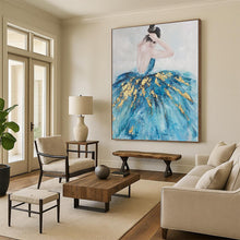 Load image into Gallery viewer, “Elegant Ballerina” - Blue, Gold, and White Figurative Art on Canvas DKH1414