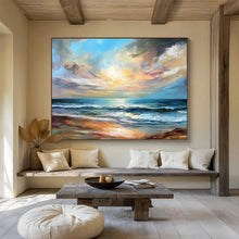 Load image into Gallery viewer, Seaside Sunset Oil Painting - Perfect for Coastal - Themed Living Rooms LargeART1607