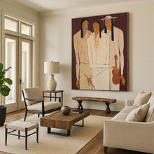 Load image into Gallery viewer, “Three Figures in Neutral Attire” – Stylized Figurative Painting with Cultural Undertones DTP141