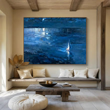 Load image into Gallery viewer, Night Sky & Sailboat Abstract Painting for Nautical Home & Dreamy Bedroom DKH100