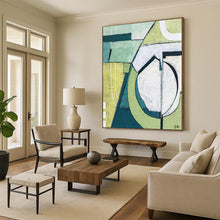 Load image into Gallery viewer, Geometric Green Abstract Painting - Great for Mid - Century Home & Nature - Lover’s Office LargeART2375