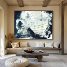 Load image into Gallery viewer, Dynamic Blue - White Abstract with Yellow Accents Acrylic painting DLZ141