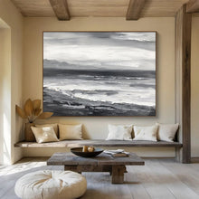 Load image into Gallery viewer, Monochrome Seascape Abstract Painting on Canvas - “Gray Ocean Mood” DKH632