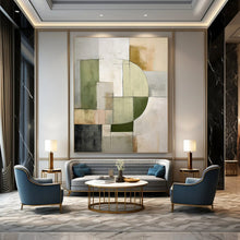 Load image into Gallery viewer, Green & Gray Geometric Abstract Painting, Perfect for Modern Minimalist Home & Calm Office LargeART1451