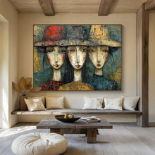 Load image into Gallery viewer, Textured Portrait Painting on Canvas - “Hat - Wearing Figures” DKH763