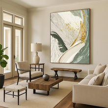 Load image into Gallery viewer, “Green & Gold Abstract Swirls” - Luxe Abstract Art on Canvas DKH1495