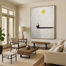 Load image into Gallery viewer, “Minimalist Figure Fishing under Yellow Moon” - Zen - Inspired Art on Canvas DKH1562