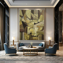 Load image into Gallery viewer, Brown Geometric Cubist Abstract Painting, Ideal for Retro Study & Art Gallery LargeART1430