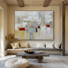 Load image into Gallery viewer, Abstract Geometric Painting on Canvas - “Neutral Tones and Red Accents” DKH750