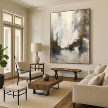 Load image into Gallery viewer, Large - Scale Gray - White Gold Vein Abstract Acrylic Art for Luxury Bedroom & Boutique Hotel LargeART0378