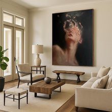 Load image into Gallery viewer, “Fragmented Portrait” ,Dark background with a partially obscured figure, using textured, swirling brushstrokes in skin tones. DTP315