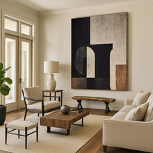 Load image into Gallery viewer, Black - Beige Geometric Abstraction Art for Modern Home & Art Gallery LargeART0862