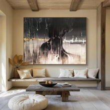 Load image into Gallery viewer, Black - Gold Abstract “Mystery Art” Painting on Canvas, Evocative Modern Art DKH900