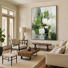 Load image into Gallery viewer, Modern Geometric Abstract Art, Bold Green Blocks for Contemporary Office & Minimalist Bedroom LargeART2264