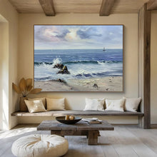 Load image into Gallery viewer, Seascape with Rocks: Dramatic Coastal Abstract Large - Scale Hand - painted Abstract Acrylic Art DLZ190