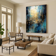 Load image into Gallery viewer, Oversized Blue - Gold Light Burst Art for Living Room & Creative Studio LargeART0451