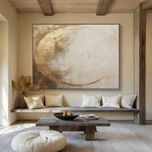 Load image into Gallery viewer, Golden Crescent Moon in Neutral Tones Abstract acrylic painting DLZ081