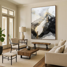 Load image into Gallery viewer, Gray - Gold Abstract Peaks Art for Mountain Lodge & Luxury Home Office LargeART0871