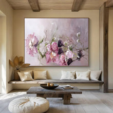 Load image into Gallery viewer, Hand - painted Generous - sized Pink Flowers with Baby’s Breath Acrylic Art for Romantic Bedroom Decor LargeART1762