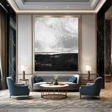 Load image into Gallery viewer, Monochrome Sea - Sky Abstract Canvas Painting, Ideal for Coastal Bedroom & Minimalist Office LargeART1154
