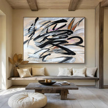 Load image into Gallery viewer, Black and White Expressive Abstract Painting for Modern Studio & Edgy Lounge DKH289