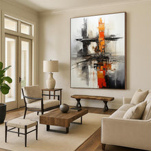 Load image into Gallery viewer, Industrial - Style Abstract Painting, Gray & Orange Cityscape for Loft - Style Living & Modern Workplace LargeART2265