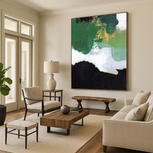 Load image into Gallery viewer, “Green, Gold, and Black Abstract” - Green, Gold, Black, White Abstract Art on Canvas DKH1222
