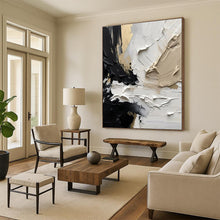 Load image into Gallery viewer, Custom Large Black - White - Gold Textured Abstract – Perfect for Modern Penthouse Office & Upscale Hotel Lobby LargeART0715