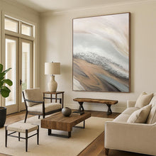 Load image into Gallery viewer, “Sand - Like Waves with Silver Sparkles” - Beige, Grey, Silver Abstract Art on Canvas DKH1228