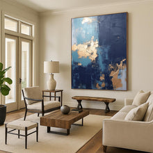 Load image into Gallery viewer, “Blue and Gold Abstract Fusion” – Luxurious Abstract with Metallic and Cool Tones DTP130