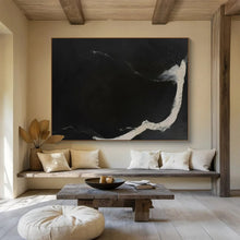 Load image into Gallery viewer, Black & White Flowing Lines Abstract Painting on Canvas - “Midnight Stream” DKH591