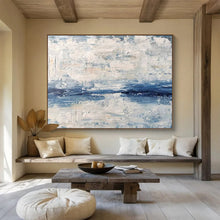 Load image into Gallery viewer, Blue and White Textured Abstract “Seascape Impression” Painting on Canvas, Artistic Wall Decor DKH791