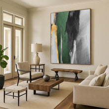 Load image into Gallery viewer, “Green, Grey, Gold & White Abstract” - Modern Abstract Art on Canvas DKH1522
