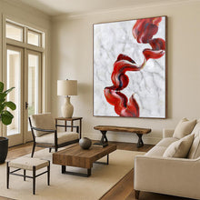 Load image into Gallery viewer, Enormous Red Ribbon on Marble Acrylic for Luxury Bathroom & Sophisticated Dining Room LargeART0307