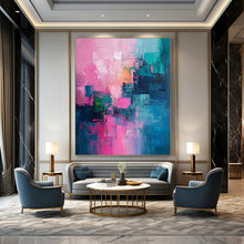 Load image into Gallery viewer, Pink & Teal Abstract Block Acrylic Art, Suited for Teen Room & Creative Lounge LargeART1012