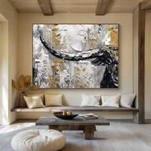 Load image into Gallery viewer, Textured Bull Head Abstract Painting On Canvas for Bold Living Room & Masculine Study DKH336