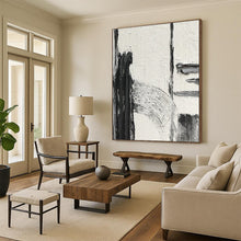 Load image into Gallery viewer, “Textured Intersection” – Thick black, gray, and white strokes, intersecting forms on textured white DTP386