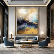 Load image into Gallery viewer, Gold - Blue Abstract Wave Art for Coastal Luxury Home & Art - Inspired Spa LargeART0920