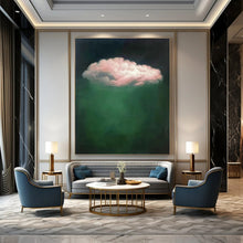 Load image into Gallery viewer, Pink Cloud on Green Abstract Painting, Suited for Eclectic Bedroom & Whimsical Garden Room LargeART1442