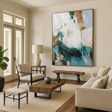 Load image into Gallery viewer, “Teal - Gold Abstract Dynamism” Abstract Painting on Canvas, Contemporary Wall Decor DKH1013