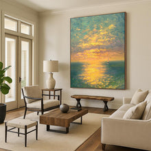 Load image into Gallery viewer, Colorful Sunset Ocean Abstract Painting, Perfect for Coastal Bedroom & Relaxing Balcony Lounge LargeART2070