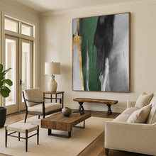 Load image into Gallery viewer, “Gold Accent Green and Grey” - Green, Grey, Gold Abstract Art on Canvas DKH1198