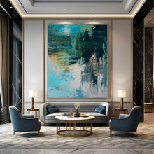 Load image into Gallery viewer, Large - Format Hand - painted Turquoise Abstract Swirl Acrylic Art for Creative Studios LargeART0196