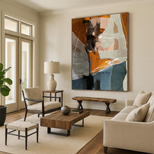 Load image into Gallery viewer, Geometric Collage in Warm Tones Acrylic Art - Perfect for Bohemian - style Cafe & Creative Studio LargeART0567