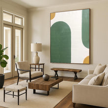 Load image into Gallery viewer, “Green Arches with Golden Accents” - Green, Gold Abstract Art on Canvas DKH1170