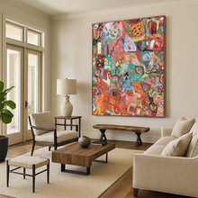 Load image into Gallery viewer, “Vibrant Chaos” Abundant warm hues like orange, red, with assorted shapes and lines. DTP291