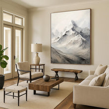 Load image into Gallery viewer, “Snow - Capped Mountain Peaks in Grey and White” - Grey, White Abstract Art on Canvas DKH1256