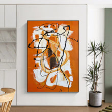 Load image into Gallery viewer, “Orange Energy with Black Lines” - Orange, White, Black Abstract Art on Canvas DKH1221