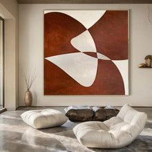 Load image into Gallery viewer, Brown & White Geometric Overlap Abstract Canvas Painting, Ideal for Mid - Century Modern Living Room & Art Gallery Corridor LargeART1114